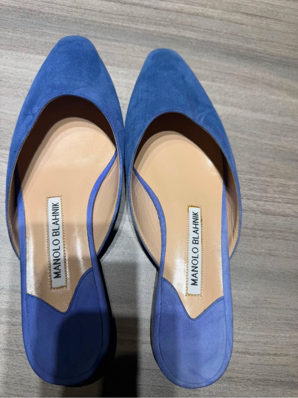 Manolo Blahnik Cobalt Blue Suede D'Orsay Mules